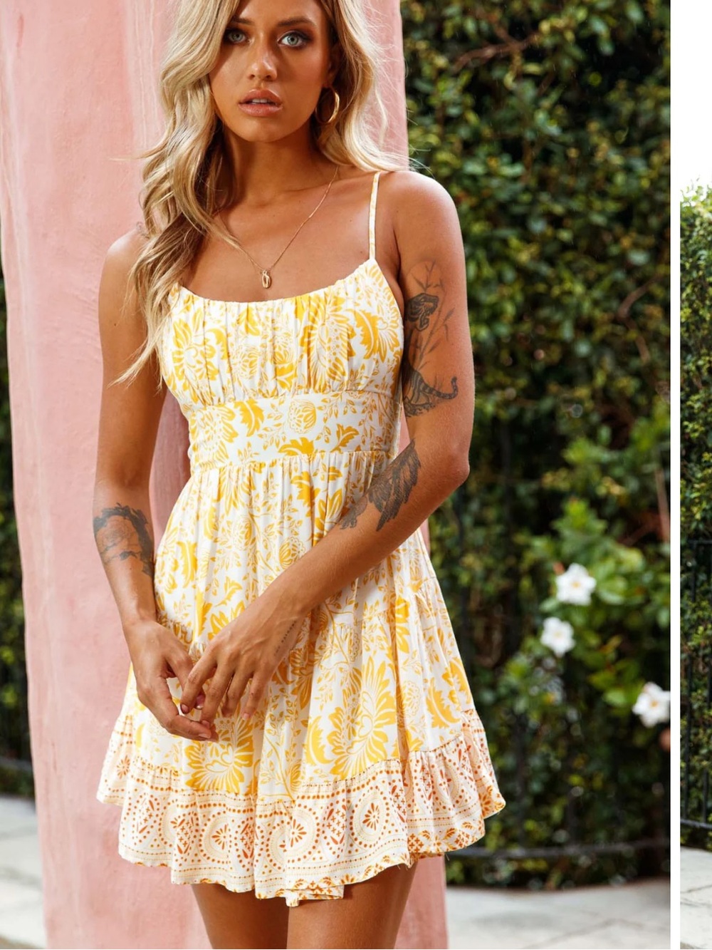 Selfie Leslie Eternal Sunshine Gathered Bust Babydoll Dress Floral Print Yellow